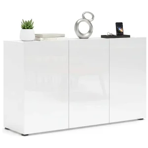 Dferraguzz dressoir, Woonkamer buffet, Woonkamer, Keuken bijkeuken, Made in Italy, 135x38h79 cm, Glanzend wit Dferraguzz dressoir, Woonkamer buffet, Woonkamer, Keuken bijkeuken, Made in Italy, 135x38h79 cm, Glanzend wit
