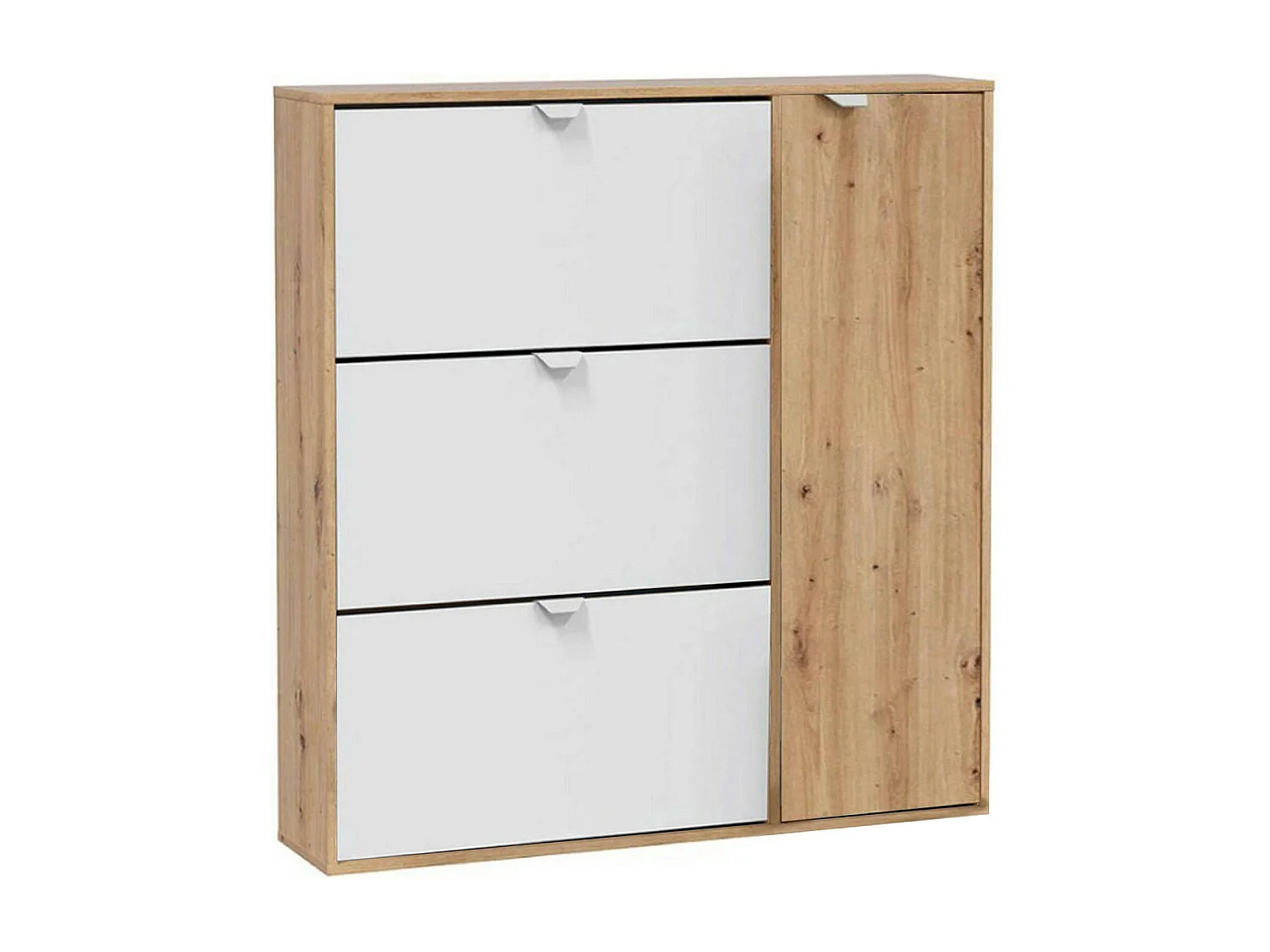 Dmodic schoenenrek, entree schoenenrek met 4 deuren, ruimtebesparende schoenenkast, 105x24h112 cm, Wit en Eiken