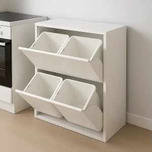 Dmora Prullenbak Achros 25x60x92,5h cm Wit Capaciteit 72 (18 per Bak) 4 Binnenbakken, Uittrekbare Bak