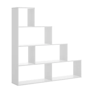 Dmorr boekenkast, Dubbelzijdige boekenkast met 6 planken, Verdeelplank met kantoorvakken, 145x29h145 cm, Glanzend wit