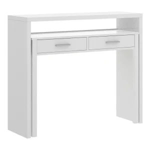 Dghelle Bureau, Multi-positie bureau met uittrekbaar blad, Lineaire studieconsole met 2 lades, 99x70h88 cm, Wit