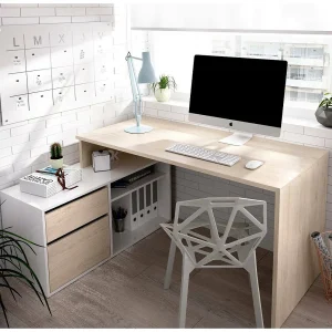Dmora Bureau Gardena 92x139x75h cm Glanzend Wit met Hoeklade, 2 Planken Dmora Bureau Gardena 92x139x75h cm Glanzend Wit met Hoeklade, 2 Planken