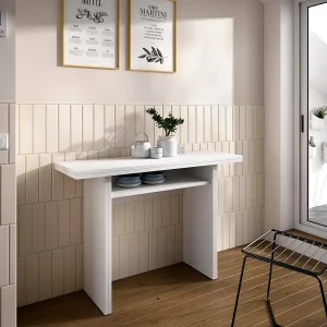 Dmanuel uitschuifbare console, In meerdere posities uitschuifbare extra console, Opklapbare eettafel met opklapbaar blad, 110×33/66h75 cm, Wit Dmanuel uitschuifbare console, In meerdere posities uitschuifbare extra console, Opklapbare eettafel met opklapbaar blad, 110×33/66h75 cm, Wit