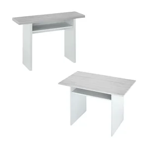 Ddiaz uitschuifbare tafel, Uitschuifbare tafel met klapopening, Opklapbare extra consoletafel, 120x35h77 cm, Wit en cement Ddiaz uitschuifbare tafel, Uitschuifbare tafel met klapopening, Opklapbare extra consoletafel, 120x35h77 cm, Wit en cement