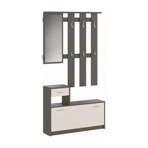 Dmora Hal Sargassi 25,5x100x190h cm Beige, Incl. Spiegel, Opslag voor 8 Paar, 2 Planken