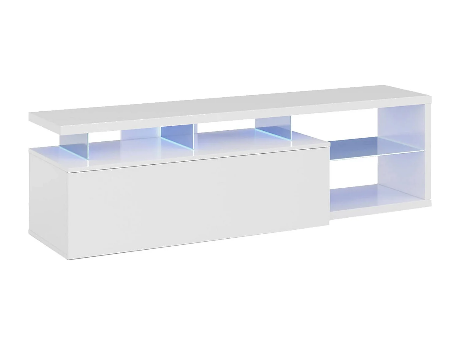 Dmora Tv-meubel Pittsburgh 41x150x50h cm Glanzend Wit, 2 Planken 5 Vakken, 1 Deur