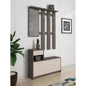 Dbiagin entreemeubilair, Moderne entree met spiegel, Kast met schoenenrek, Multifunctionele kast, 100x25h180 cm, Wit en Antraciet