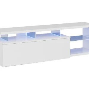 Dlupert TV-meubel, Dressoir voor woonkamertelevisie met 1 deur, TV-meubel met LED-licht, Woonkamerbuffet, 150x41h50 cm, Glanzend wit