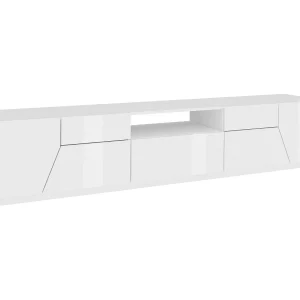 Dmora TV-meubel Jacopo 43x220x46h cm Wit Hoogglans, 2 Planken, 1 Lade, 3 Open Vakken, Made in Italy Dmora TV-meubel Jacopo 43x220x46h cm Wit Hoogglans, 2 Planken, 1 Lade, 3 Open Vakken, Made in Italy