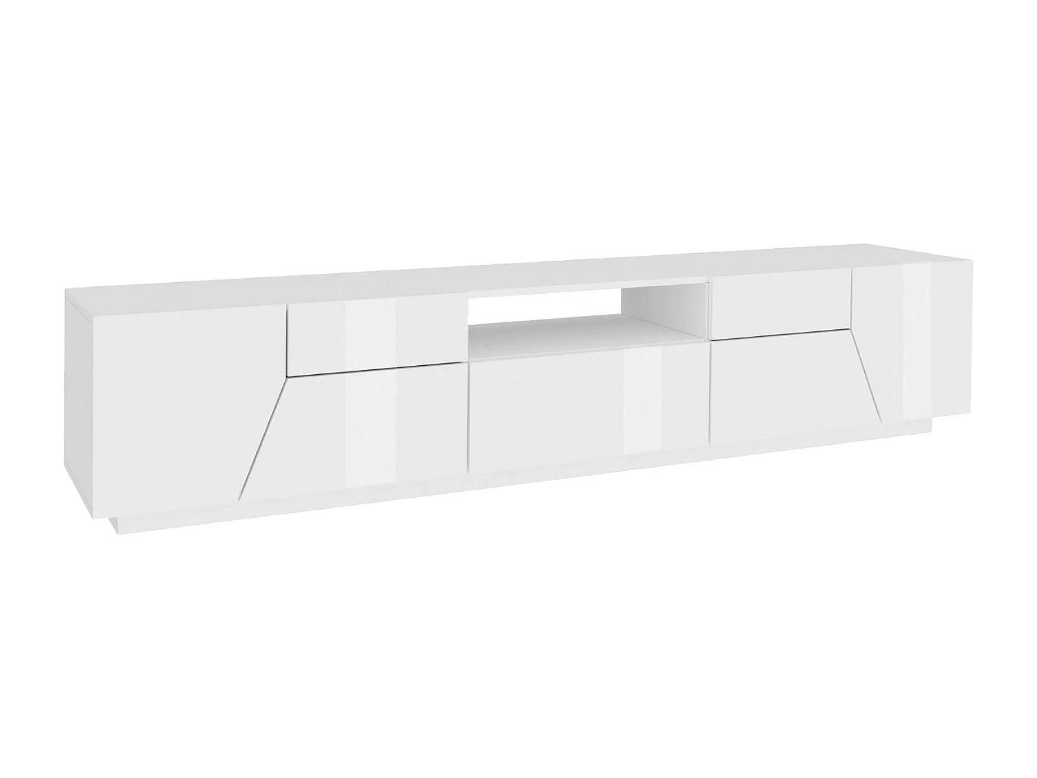 Dmora TV-meubel Jacopo 43x220x46h cm Wit Hoogglans, 2 Planken, 1 Lade, 3 Open Vakken, Made in Italy