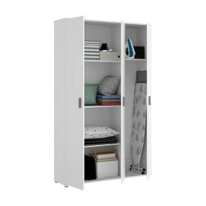 Dmeli multifunctionele kledingkast, multifunctionele bezemkast, 3-deurskast, 116x35h190 cm, Wit Dmeli multifunctionele kledingkast, multifunctionele bezemkast, 3-deurskast, 116x35h190 cm, Wit