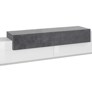 Dmora Tv-meubel Teo 45x200x52h cm Wit Glanzend, 3 Planken, 4 Vakken, 3 Deuren, Made in Italy Dmora Tv-meubel Teo 45x200x52h cm Wit Glanzend, 3 Planken, 4 Vakken, 3 Deuren, Made in Italy