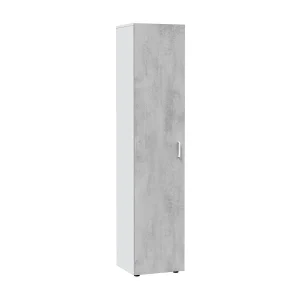 Dmana multifunctionele kledingkast, Extra kast met 1 deur en 3 planken, Moderne kledingkast, Hoge kolomkast, 41x37h182 cm, Cement en Wit