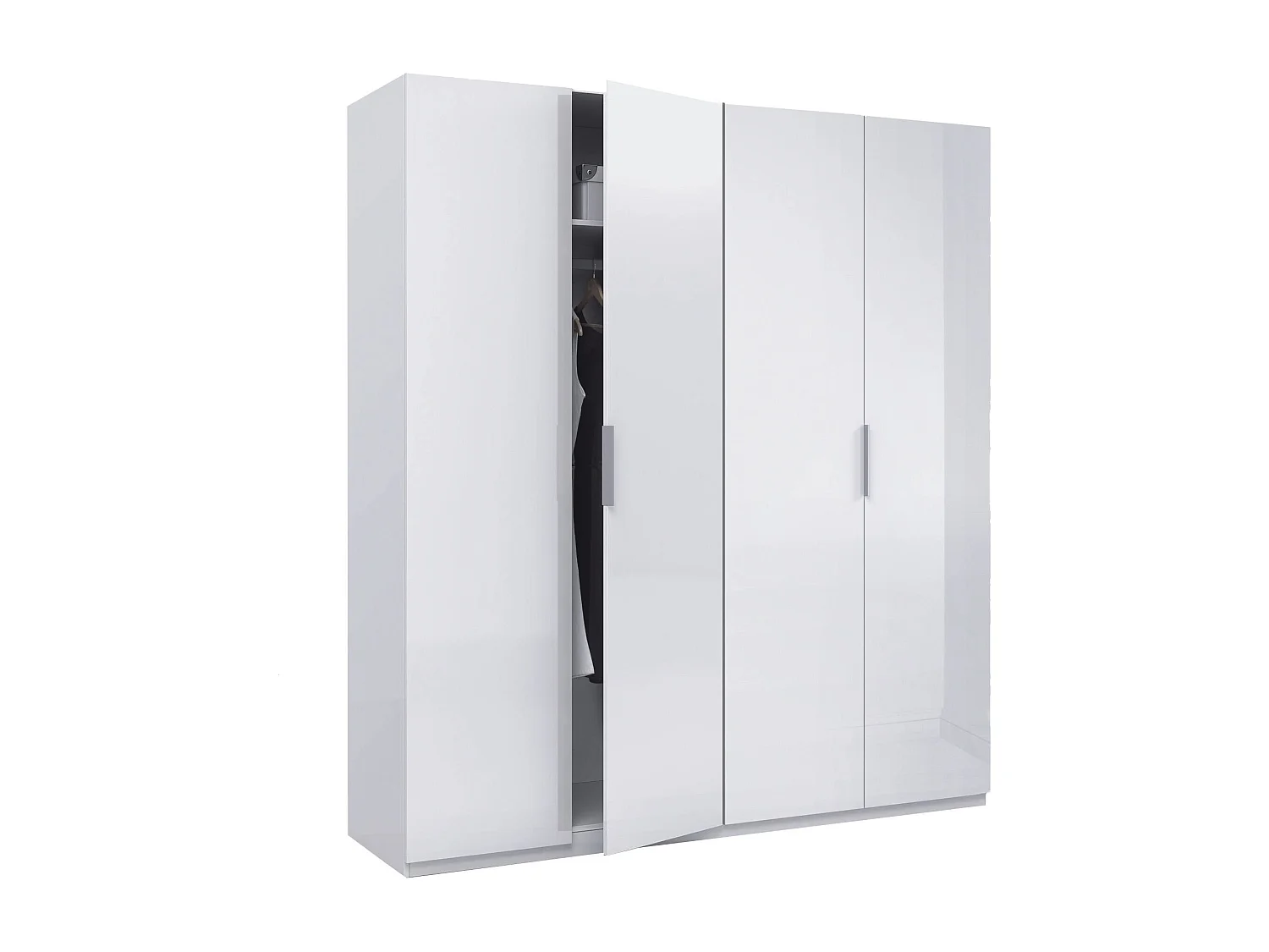 Dmora Grote Kast Knoxville 52x200h cm Wit Kledingrek 2 Planken, Slaapkamerkast 4 Deuren