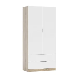 Dmora Kledingkast 2 Deuren Burbank 52x180h cm Wit Kapstok 2 Laden, Slaapkamerkast Met Draaideuren Dmora Kledingkast 2 Deuren Burbank 52x180h cm Wit Kapstok 2 Laden, Slaapkamerkast Met Draaideuren