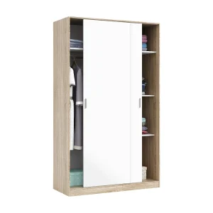 Dmora Kledingkast 2 Deuren Waterbury 50x200h cm Bruin Eiken Kapstok 3 Planken, Slaapkamerkast 2 Deuren