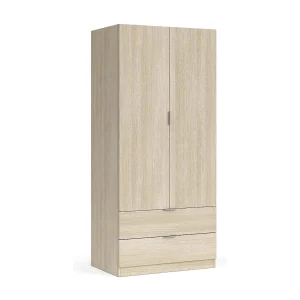 Dmora Kast 2 Deuren Burbank 52x180h cm Bruin Eik Kledinghanger 2 Laden, Slaapkamerkast Draaideur