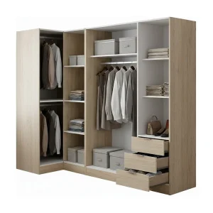 Dmora Grote Kast Succiso 90,5x184h cm Bruin Eiken Kapstok 6 Planken, Kledingkast Slaapkamer 3 Laden