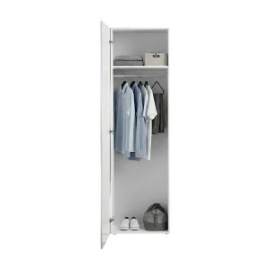 Dgentile multifunctionele kledingkast, Schoenenrek met 1 deur en 1 plank, Multifunctionele kast, 100% Made in Italy, 63x40h187 cm, Glanzend wit