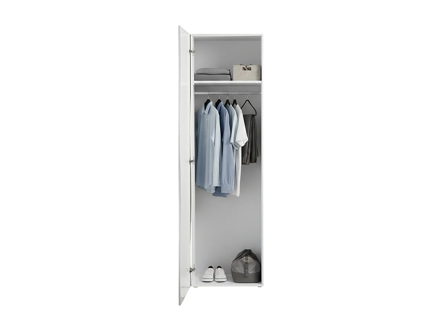 Dgentile multifunctionele kledingkast, Schoenenrek met 1 deur en 1 plank, Multifunctionele kast, 100% Made in Italy, 63x40h187 cm, Glanzend wit