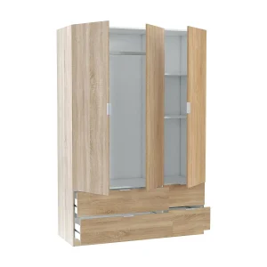 Dob kledingkast, Slaapkamerkast met 3 deuren en 2 laden, Kledingkast, 135x52h200 cm, Eiken Dob kledingkast, Slaapkamerkast met 3 deuren en 2 laden, Kledingkast, 135x52h200 cm, Eiken