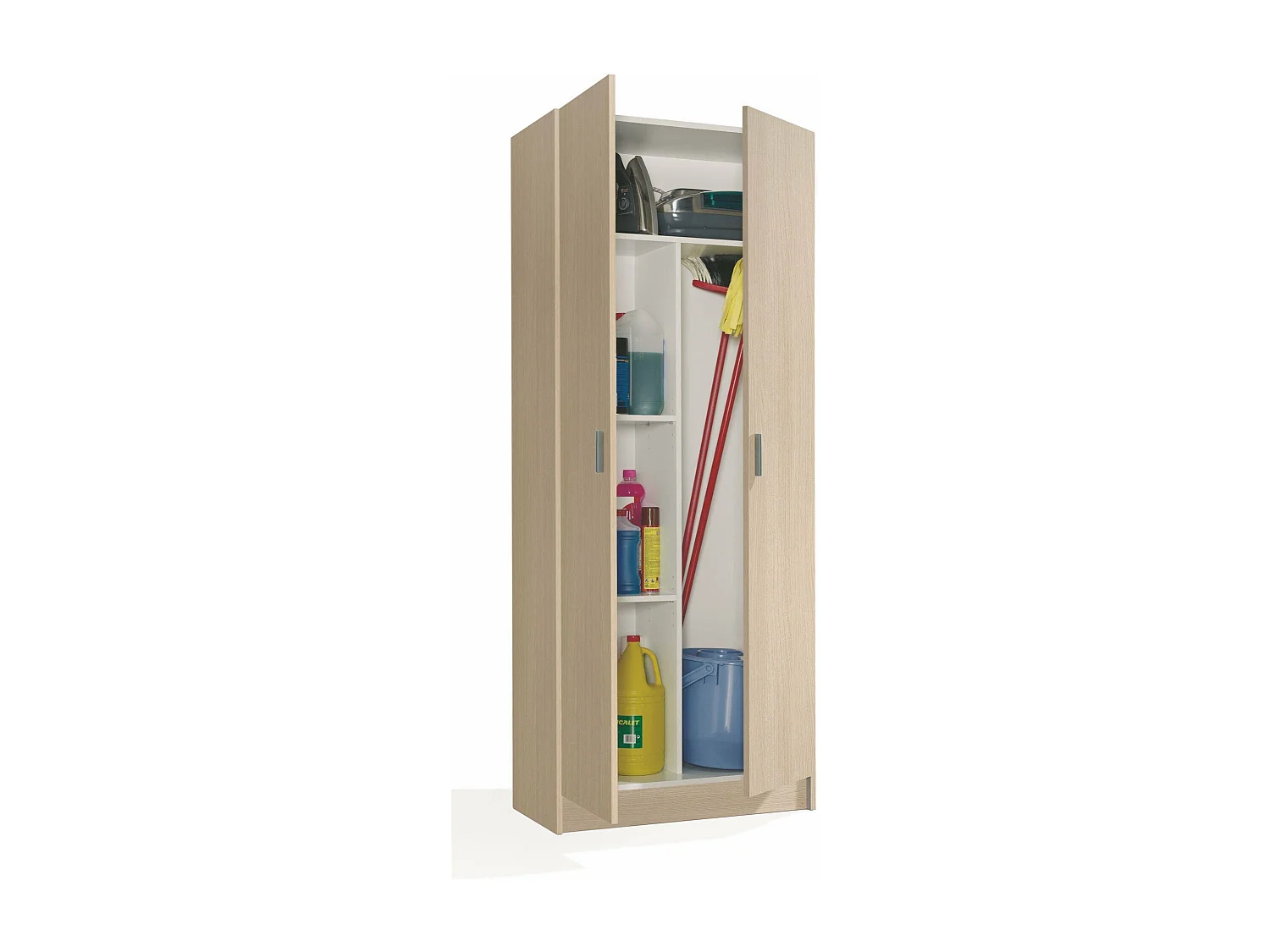 Dmora Multifunctionele Kast 2 Deuren Charleston 37x180h cm Bruin Eiken 3 Planken 5 Vakken, Bezemkast