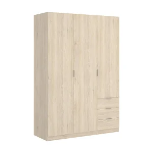Dmora Kledingkast 3 Deuren Cimone 52×121 cm Bruin Eiken Kapstok 3 Planken, Slaapkamerkast 3 Lades