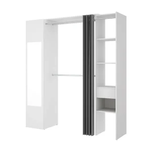 Dmancin kledingkast, Structuur voor inloopkast, Open kleerhanger, 177x52h205 cm, Wit en Antraciet