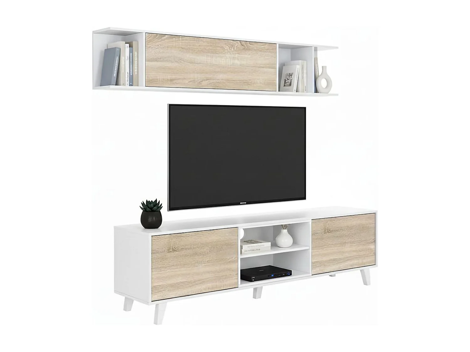 Dmora Wandmeubel Buffalo 41x180x51h cm Wit 6 Planken, Klapdeuren en Push-Pull, 3 Deuren