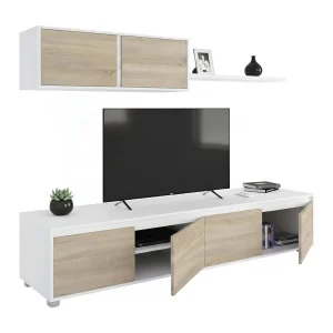 Dmora Wandset Savannah 41x200x43h cm Wit 4 Schappen, Deur met Scharnier, 6 Deuren
