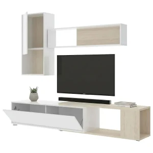 Dmora Wandmeubel Legnone 41x230x180h cm Wit Glans Modulair 4 Planken, 2 Deuren