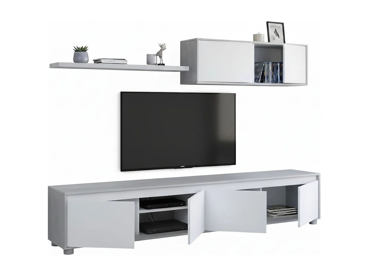 Dmora Wandkast Savannah 41x200x43h cm Wit 4 Schappen Klapdeur, 6 Deuren