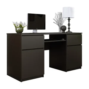 Bureau: 2 lades, matzwart, 135 x 77 x 50 cm