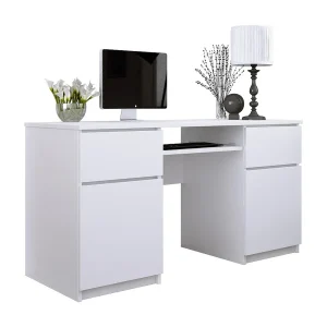 Bureau: 2 lades, mat wit, 135 x 77 x 50 cm