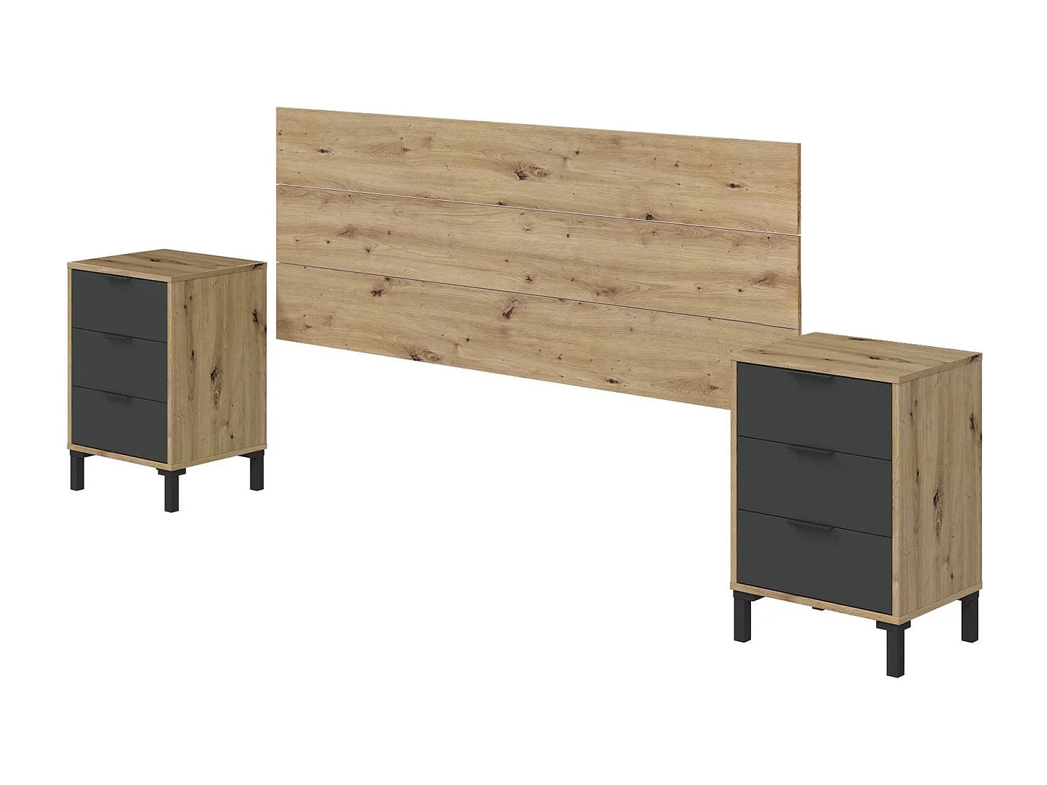 Dmora Nachtkastje Birmingham 60x160x2,5h cm Bruin Eiken Knopen 3 Laden, 1 Plank, Schuifdeur