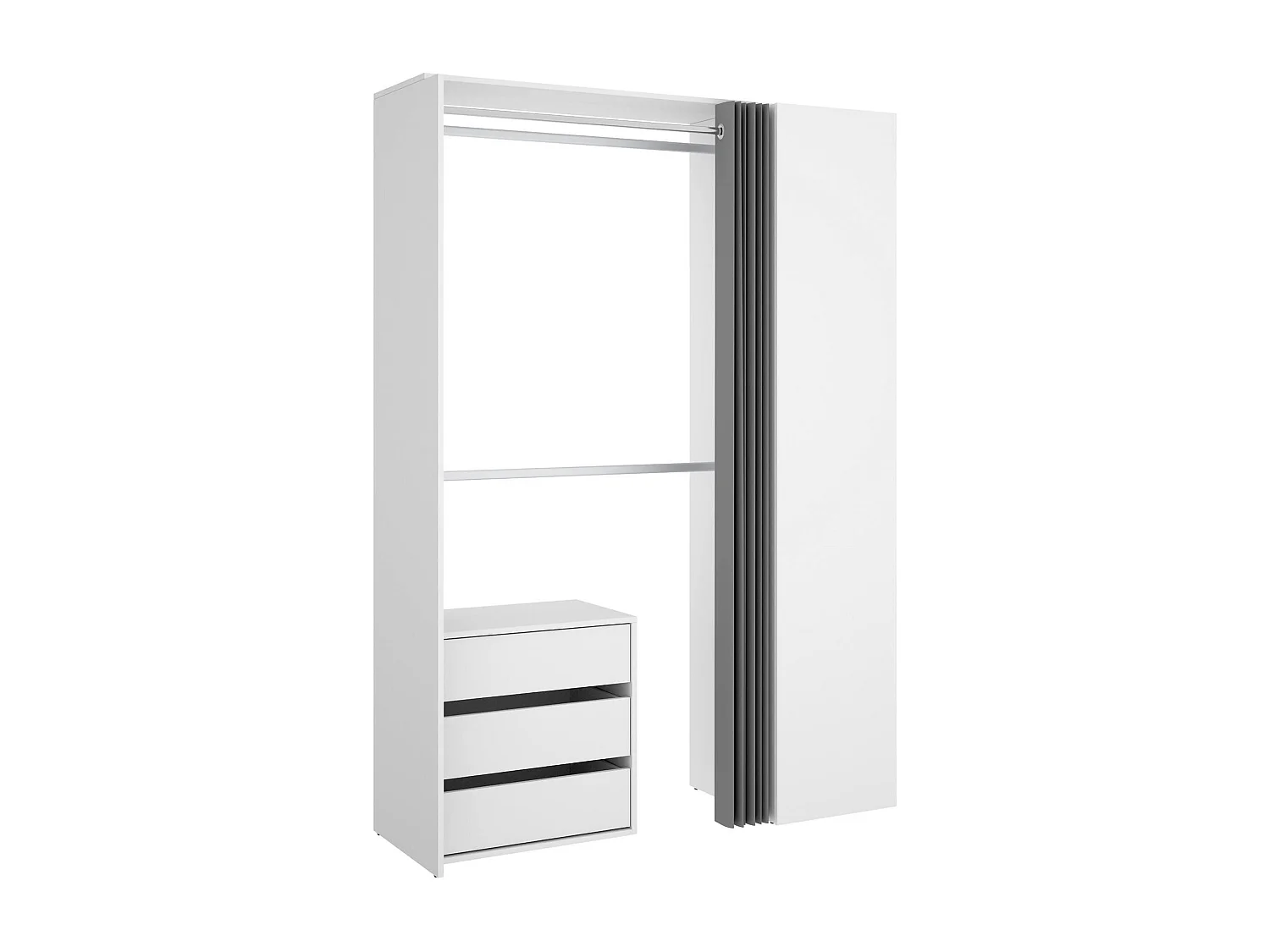 Dmatin kledingkast, Structuur voor inloopkast, Open kleerhanger, 141x52h205 cm, Wit en Antraciet