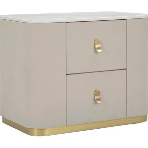 Christov nachtkastje, Lage ladekast, Nachtkastje, Bedplank, 60×40 h47 cm, Crème en Goud