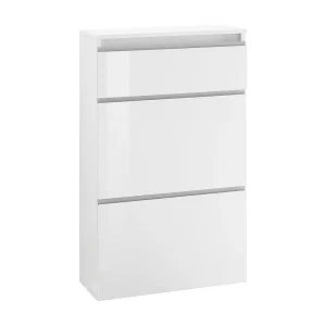 Dlogarz schoenenrek, Multifunctionele kast met 2 deuren en 1 klepdeur, Ingang schoenenrek, 100% Made in Italy, 60x27h108 cm, Glanzend wit Dlogarz schoenenrek, Multifunctionele kast met 2 deuren en 1 klepdeur, Ingang schoenenrek, 100% Made in Italy, 60x27h108 cm, Glanzend wit