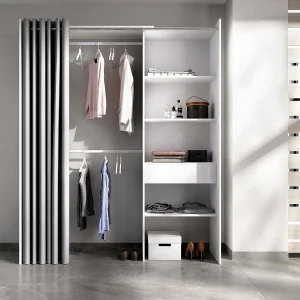 Dober kledingkast, Structuur voor inloopkast, Open kleerhanger, 160x50h205 cm, Wit en Grijs Dober kledingkast, Structuur voor inloopkast, Open kleerhanger, 160x50h205 cm, Wit en Grijs