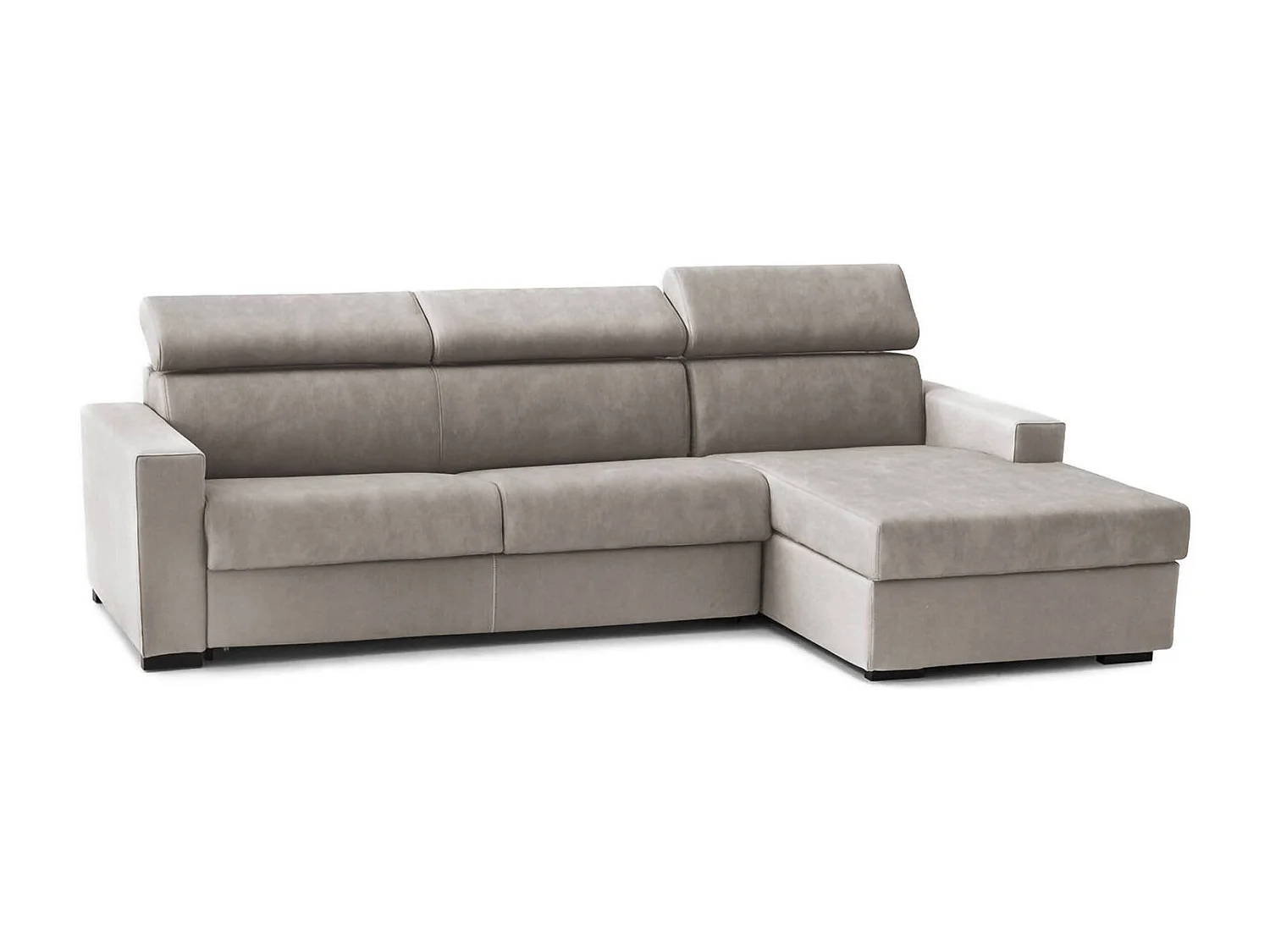 Daasen Slaapbank, Hoekbank, 100% Made in Italy, Bank met draaibare opening, met rechts opbergschiereiland, met slanke armleuningen, Cm 260x95h85, Taupe