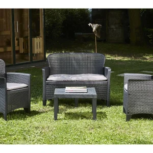 Debois buiten lounge set, Tuin set met 2 fauteuils, 1 bank en 1 salontafel, Rotan effect woonkamerMet kussens, 100% Made in Italy, Antraciet