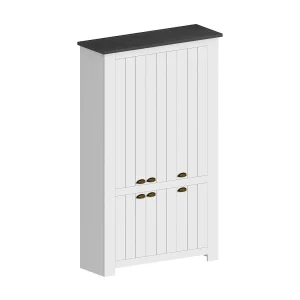 Dchristense schoenenrek, ruimtebesparende schoenenrek met 6 deuren, met m-functionele entree, 114x42h200 cm, wit en leisteen