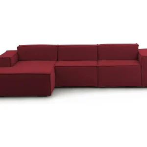 Dflori vaste bank, 3-zits modulaire bank met linkerschiereiland, 100% Made in Italy, Moderne stoffen bank, 300x170h70 cm, Rood