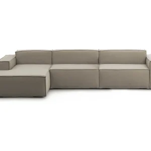 Dgarzy vaste bank, 4-zits modulaire bank met linkerschiereiland, 100% Made in Italy, Moderne stoffen bank, 340x170h70 cm, Taupe
