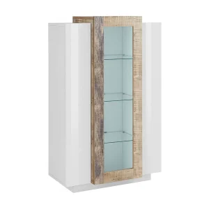 Dfrutt vitrine, Dressoir met drie deuren, Multifunctioneel woonkamermeubilair, 100% Made in Italy, 80x38h121 cm, Glanzend wit en esdoorn Dfrutt vitrine, Dressoir met drie deuren, Multifunctioneel woonkamermeubilair, 100% Made in Italy, 80x38h121 cm, Glanzend wit en esdoorn