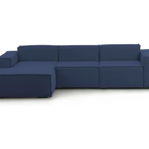 Dflori vaste bank, 3-zits modulaire bank met linker schiereiland, 100% Made in Italy, Moderne stoffen bank, 300x170h70 cm, Blauw
