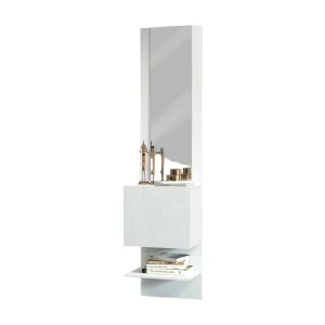 Dcuadrad entreekast, Multifunctionele kast met spiegel, 1-slopped schoenenkast, 45x35h190 cm, Wit