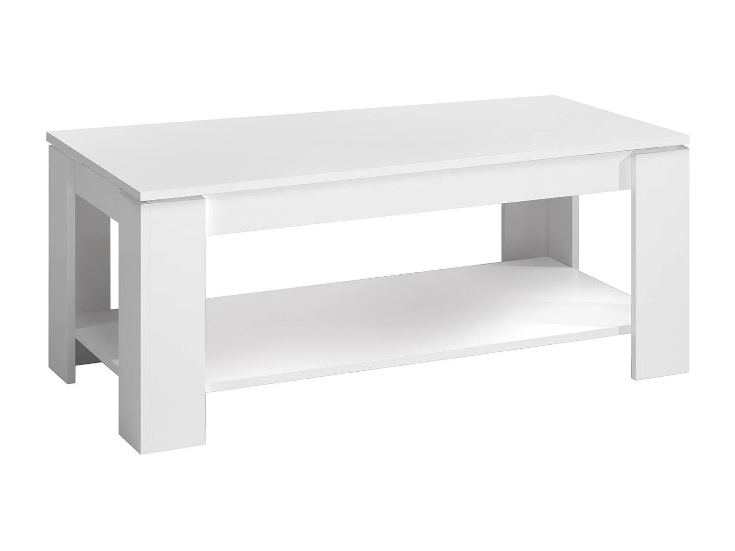 Ddeviti salontafel, Salontafel met verhoogde plank, Lage woonkamertafel, 102x50h43/54 cm, Mat wit
