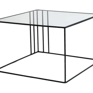 Salontafel Giacinta, vierkant, 55x55x36h cm zwart, glazen blad, kleur blad transparant