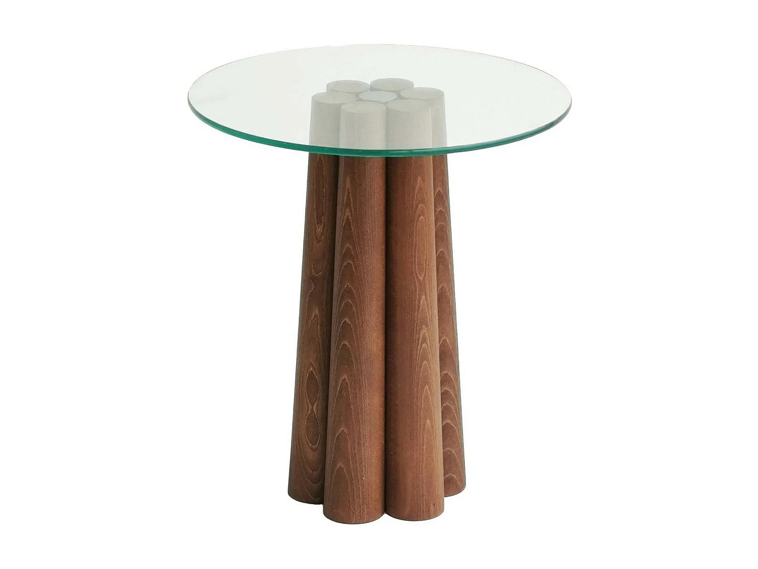 Salontafel Brasilia, ronde vorm, 45x50x50h cm notenbruin, glazen blad, transparant schap